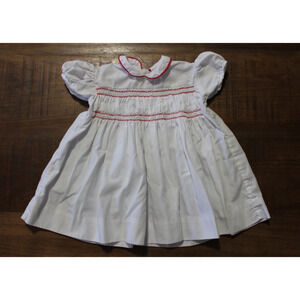 Vintage Imperial Hand Smocked White & Red Dress Missing Ribbon 12 mo